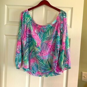 Lilli Pulitzer off shoulder 3/4+ sleeve SILK top